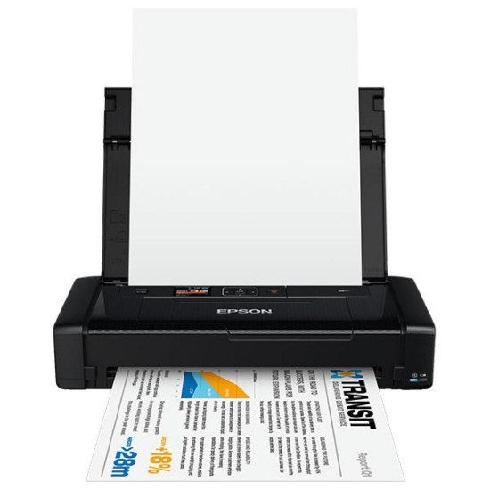 Imagine Imprimanta inkjet color portabila Epson WF-100W, dimensiune A4, viteza 7ppm alb-negru, 4ppm color, rezolutie 5760x1440 dpi, alimentare hartie 20 coli, interfata USB2.0, Wireless,  Wi-Fi Direct, PictBridge, Google Cloud Print, Air Print, Epson Connect (iPrint, Email Print, Remote Print Driver)