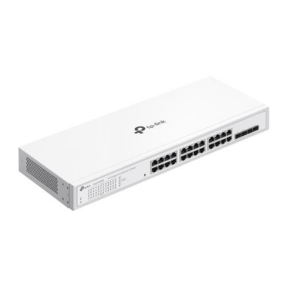 Imagine Switch TP-Link cu 24 de porturi,  24× 10/100/1000 Mbps RJ45 Ports (Auto- Negotiation/Auto MDI/MDIX), capacitate switch 56 Gbps, dimensiuni (440× 180×44 mm)