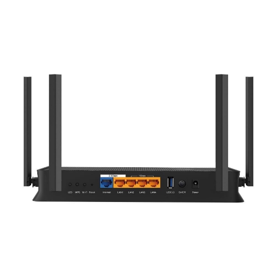 Imagine Router Wireless TP-Link ARCHER BE230, 1× 2.5 Gbps WAN port, 1× 2.5 Gbps LAN port and 3× 1 Gbps, 6 antene externe, tri-band, Buton WirelessON/OFF,buton WPS