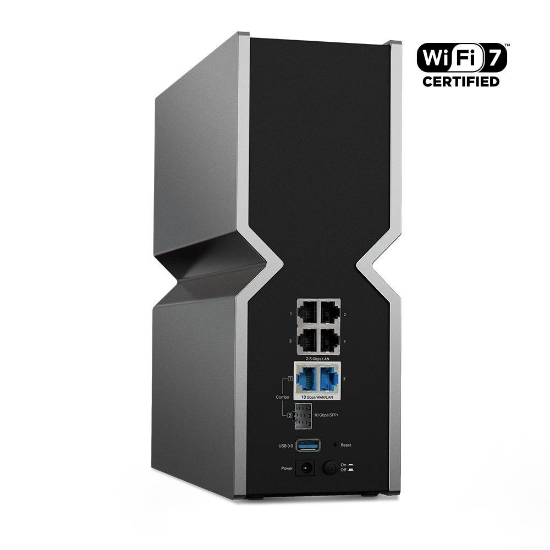 Imagine TP-LINK Router wireless TRi-Band Archer BE800, Otel inoxidabil, BE19000, Viteze wireless: • 6 GHz: 11520 Mbps (802.11be), 5 GHz: 5760 Mbps (802.11be), 2.4 GHz: 1376 Mbps (802.11be), 8 x antene interne, 4×4 MU- MIMO, Mod Router, Mod Access Point, Interfata: 1× port WAN/LAN de 10 Gbps, 1× port combo