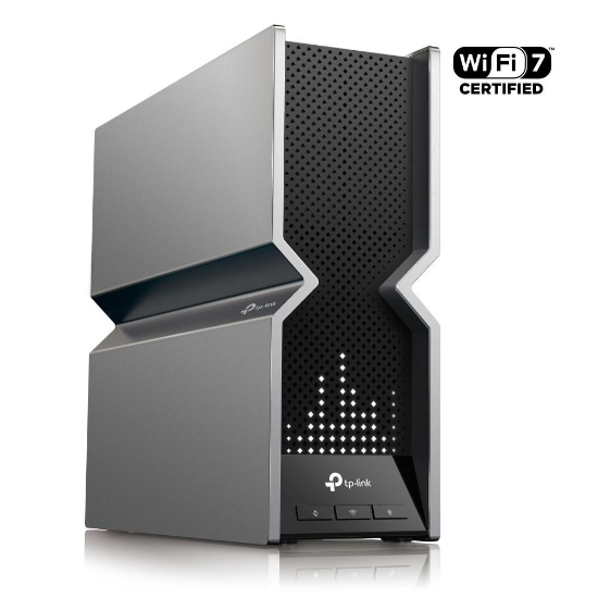 Imagine TP-LINK Router wireless TRi-Band Archer BE800, Otel inoxidabil, BE19000, Viteze wireless: • 6 GHz: 11520 Mbps (802.11be), 5 GHz: 5760 Mbps (802.11be), 2.4 GHz: 1376 Mbps (802.11be), 8 x antene interne, 4×4 MU- MIMO, Mod Router, Mod Access Point, Interfata: 1× port WAN/LAN de 10 Gbps, 1× port combo