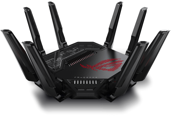 Imagine Router Asus Quad-Band ROG Rapture GT-BE98, WIFI-7, Standarde wireless: WiFi 6 (802.11ax), WiFi 7 (802.11be), IEEE 802.11a, IEEE 802.11b, IEEE 802.11g, IEEE 802.11n, IEEE 802.11ac, IPv4, IPv6, Segment Produs: BE25000, Viteza wireless: 1376+5764+5764+11529 Mbps, 8 x antene externe, Procesor: 2.6GHz