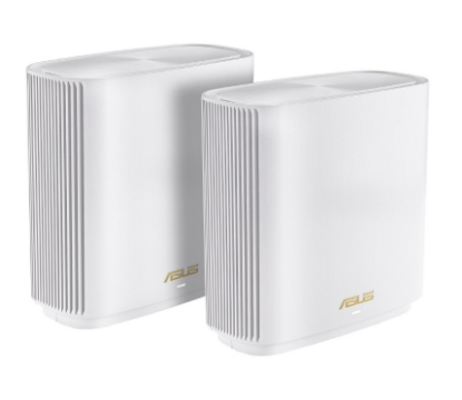 Imagine Asus Tri band home Mesh ZENwifi system, XT9, White; 2 pack, 1.7 GHz quad-core processor, 256 MB Flash, 512 MB RAM ; AX7800, Tri-band: 2.4Ghz 2x2, 5Ghz 2x2,5Ghz 4x4, Network Standard: IEEE 802.11a, IEEE, 802.11b, IEEE 802.11g, WiFi 4 (802.11n), WiFi 5 (802.11ac), WiFi 6 (802.11ax), IPv4, IPv6, AX7800