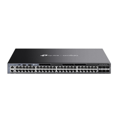 Imagine "Omada 48-Port Gigabit Stackable L3 Managed Switch with 6 10GE SFP+ Slots PORT: 48× Gigabit RJ45 Ports, 6× 10G SFP+ Slots, RJ45/Type C USB Console Port, Management Port, 2× USB2.0 Ports SPEC: 1U 19-inch Rack-mountable Steel Case FEATURE: Integration with Omada SDN Controller, Stacking, RIP, OSPF