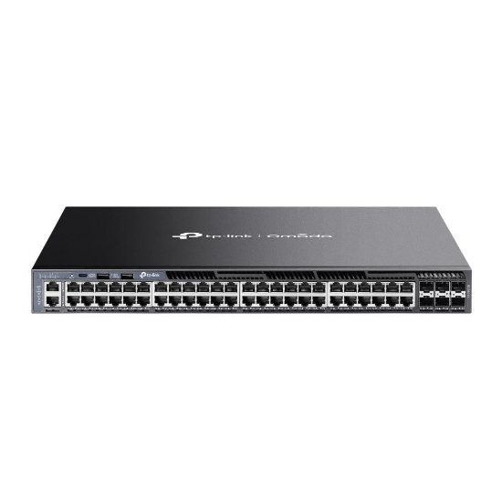 Imagine "Omada 48-Port Gigabit Stackable L3 Managed Switch with 6 10GE SFP+ Slots PORT: 48× Gigabit RJ45 Ports, 6× 10G SFP+ Slots, RJ45/Type C USB Console Port, Management Port, 2× USB2.0 Ports SPEC: 1U 19-inch Rack-mountable Steel Case FEATURE: Integration with Omada SDN Controller, Stacking, RIP, OSPF