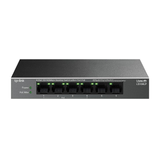 Imagine "6-Port 10/100 Mbps Desktop Switch with 4-Port PoE PORT: 4× 10/100 Mbps PoE Ports, 2× 10/100 Mbps Non-PoE Ports SPEC: 802.3af, 41 W PoE Power, Desktop Steel Case FEATURE: Extend Mode for 250m PoE Transmitting, PoE Auto Recovery, Plug and Play"