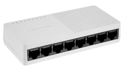 Imagine Switch 8 porturi Gigabit Hikvision DS-3E0508D-O, Unmanaged, 8 Gigabit RJ45 ports, Plug & play, Support ADI/ADIX, Standard: IEEE 802.3, IEEE 802.3u, IEEE 802.3x, IEEE 802.3ab; desktop plastic switch, dimensiuni: 124.00 mm × 25.00 mm × 61.00 mm, greutate: 0.093 kg