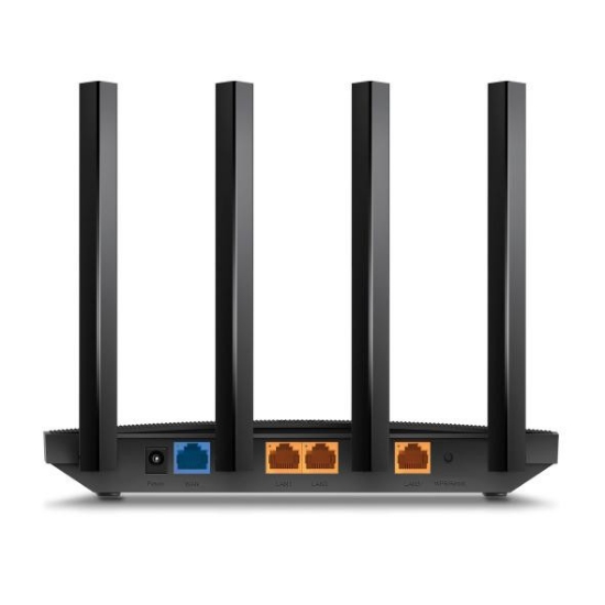 Imagine TP-Link Router Gigabit Dual-Band Wi-Fi 6 AX1500 ARCHER AX17, Standarde wireless: IEEE 802.11ax/ac/n/a 5 GHz, IEEE 802.11n/b/g 2.4 GHz, Viteza: 5 GHz: 1201 Mbps, 2.4 GHz: 300 Mbps, 4 antene fixe, Interfata: 1× port WAN Gigabit, 3× porturi LAN Gigabit, dimesiuni: 215 × 117 × 32 mm