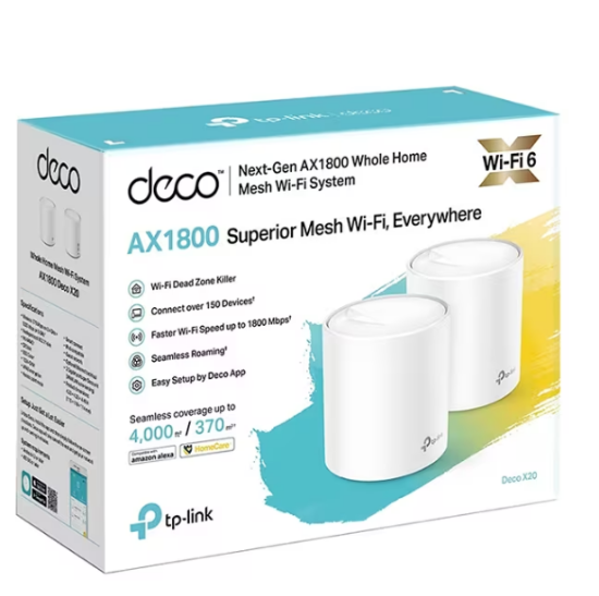 Imagine TP-Link DECO X10(2-PACK) Sistem Mesh Wi-Fi 6 Dual-Band AX1500 cu acoperire în toată locuința, Standarde wireless: IEEE 802.11ax/ac/n/a 5 GHz, IEEE 802.11n/b/g 2.4 GHz, Viteza wireless: 5 GHz: 1201 Mbps, 2.4 GHz: 300 Mbps, 2 x antene interne, pachet cu doua bucati pentru case cu 2-4 camere,