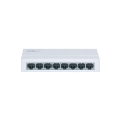 Imagine Switch Dahua 8 porturi Unmanaged, PFS3008-8ET-L, Interfata: 8 x 10/100 Mbps, Capacitate: 1.6 Gbit, Packet Forwarding Rate: 1.1904 MPPS, Greutate: 160g, Dimensiuni: 132.9 mm × 62.4 mm × 24.0 mm, Material carcasa: plastic.