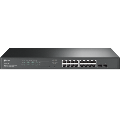 Imagine "JetStream™ 18-Port Gigabit Smart Switch with 16-Port PoE+ PORT: 16× Gigabit RJ45 Ports, 2× Gigabit SFP Slots SPEC: 802.3at/af, 150 W PoE Power, 1U 19-inch Rack-mountable Steel Case FEATURE: Integration with JetStream™ SDN Controller, Static Routing, 802.1Q VLAN, STP/RSTP/MSTP, IGMP Snooping