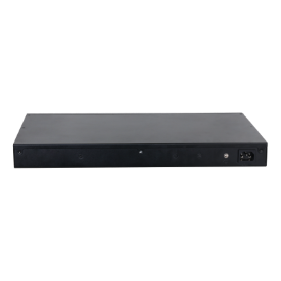 Imagine Dahua managed switch 26 porturi, 24 porturi POE, Interfata:24 x 10/100/1000 Mbps, 2 x 2 gigabit uplink combo ports, Buget POE: 370w, Switching Capacity: 56 Gbps, Packet Forwarding Rate: 41.7 Mpps, Standarde retea: IEEE 802.3, IEEE 802.3u, IEEE 802.3ab, Dimensiuni: 440 mm × 290.7 mm × 43.3 mm
