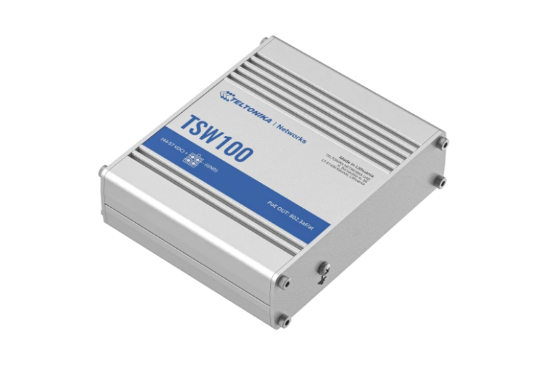 Imagine TELTONIKA INDUSTRIAL 5PORT Unmanaged POE+ Switch TSW100, Interfata: 5 x ETH ports, 10/100/1000 Mbps, supports auto MDI/MDIX crossover, Standarde retea: 802.3i, 802.3u, 802.3ab, 802.3x, 802.3az, 802.3ad, Porturi POE:1-4, POE Budget: 120W, Latime de banda: 10 Gbps, Carcasa aluminiu: Dimensiuni: 115 x