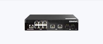 Imagine Switch QNAP M2106R CPU Marvell 98DX2528, 6 porturi 2.5Gbps, 2 porturi 10Gbps SFP+, 2 porturi 10GbE RJ45, rackabil, web-managed, garantie2 ani