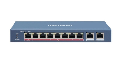 Imagine Switch 8 porturi PoE Hikvision DS-3E1310HP-EI prezinta 1 × 10/100 Mbps Hi-PoE port, 7 × 10/100 Mbps PoE ports, and 2 × 10/100/1000 Mbps RJ45 ports, Up to 300 m Long Range PoE Transmission,IEEE 802.3bt standard Hi- PoE port provides max. 90 W power supply for high power devices such as domes or other