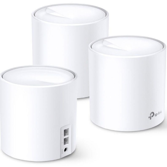 Imagine TP-Link AX5400 whole home mesh Wi-Fi 6 System, Deco X60(3-pack);  Standarde Wireless: IEEE 802.11 ax/ac/n/a 5 GHz, IEEE 802.11 ax/n/g/b 2.4 GHz, 2 LAN/WAN Gigabit Ethernet Ports, Qualcomm 1 GHz Quad-core CPU, 4 internal antennas per Deco unit, 2402 Mbps (5 GHz), 574 Mbps (2.4 GHz).