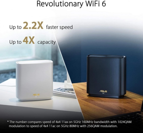 Imagine Router wireless ASUS Gigabit Mesh ZenWiFi, AX XT8, Wifi 6, Tri-Band, 2 pack