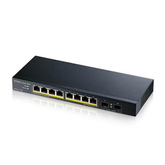 Imagine Zyxel Switch GS1100-10HP, unmanage PoE 8x Gigabit, 2x Fiber Uplink, 120 Watt PoE