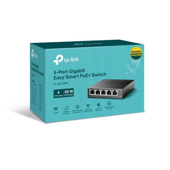 Imagine "5-Port Gigabit Easy Smart Switch with 4-Port PoE+ PORT: 4× Gigabit PoE+ Ports, 1× Gigabit Non-PoE Ports SPEC: 802.3at/af, 65 W PoE Power, Desktop Steel Case FEATURE: PoE Auto Recovery, MTU/Port/Tag-based VLAN, QoS, IGMP Snooping, Web/Utility Management, Plug and Play"