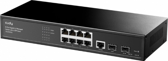 Imagine CUDY Switch Managed 8-Port Layer 2 10/100/1000M, 8x porturi Gigabit Ethernet + 2x porturi Gigabit SFP + 1 port management, backplane bandwidth 20Gbps, suporta dial-up VLAN, extensie 250 metri, functie Layer 2 network management, suport routare, DHCP, VLAN, MAC address, ACL Access control, QOS