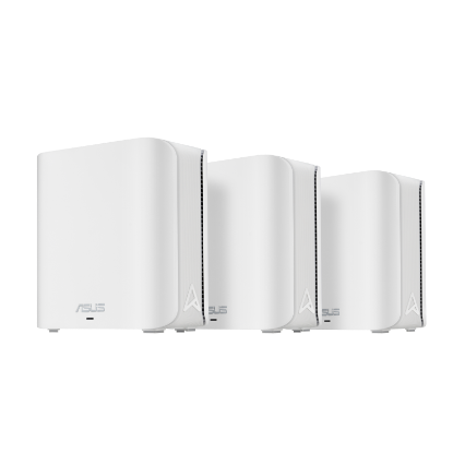 Imagine Asus Zen WIFI dual-band whole-home coverage, BD4 (W-3-PK), Network Standard: IEEE 802.11a, IEEE 802.11b, IEEE 802.11g, WiFi 4 (802.11n), WiFi 5 (802.11ac), WiFi 6 (802.11ax), WiFi 7 (802.11be) IPv4, IPv6, internal antenna x 4, Transmit/Receive: 2.4 GHz 2 x 2, 5 GHz 2 x 2, 5 Memory: 128 MB Flash, 512