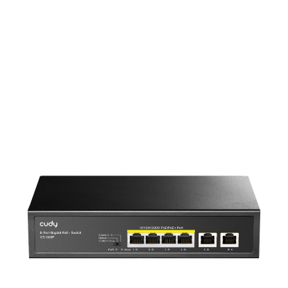 Imagine CUDY 6-Port 10/100/1000M PoE+ Switch, 4-Port 10/100/1000 BASE-T Gigabit PoE+ ports, 2-Port 10/100/1000 BASE-T Gigabit Uplink ports,  802.3at/af, VLAN mode support for port #1 ~ #4, Extend mode support for port #3 ~ # 4, Fanless, ±4KV Surge Protection,Watchdog, 65W internal