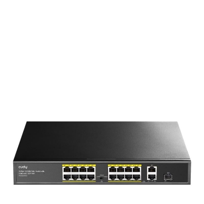 Imagine CUDY 16-Port 10/100M PSE RJ-45 +2 Gigabit RJ- 45 +1SFP Port with 16 POE Ports Switch with Built-in power supply, support 16-port IEEE 802.3at PoE+ Injector,Rack-mountable  Steel case, 200W Internal
