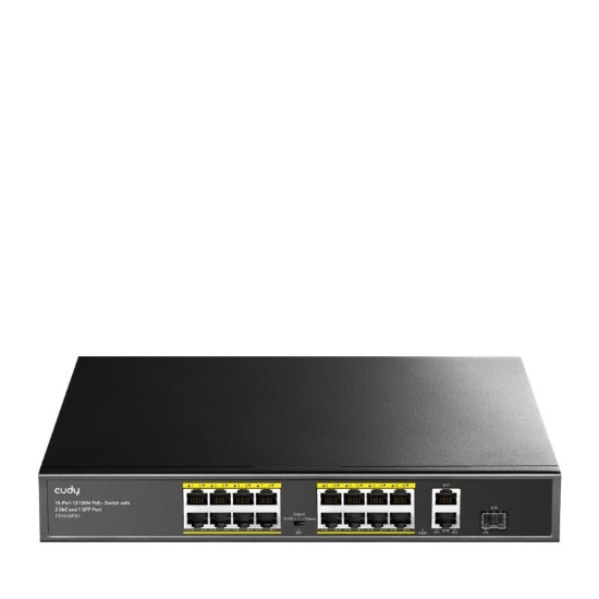 Imagine CUDY 16-Port 10/100M PSE RJ-45 +2 Gigabit RJ- 45 +1SFP Port with 16 POE Ports Switch with Built-in power supply, support 16-port IEEE 802.3at PoE+ Injector,Rack-mountable  Steel case, 200W Internal