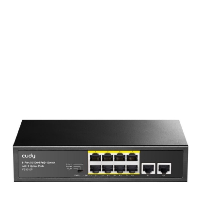 Imagine CUDY 8-Port 10/100M PSE RJ-45  +2 RJ45 10/100M Uplink Port Unmanaged PoE+ Switch, CCTV/VLAN/Watchdog ON/OFF Switch(New version), long distance:250M at CCTV mode.  802.3af/at standard, Support PD Alive Function, ±4 KV Surge Protection, Alternative 1/2(+),3/6(-),Steel Case, 120W Internal Power Supply