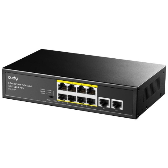 Imagine CUDY 8-Port 10/100M PSE RJ-45  +2 RJ45 10/100M Uplink Port Unmanaged PoE+ Switch, CCTV/VLAN/Watchdog ON/OFF Switch(New version), long distance:250M at CCTV mode.  802.3af/at standard, Support PD Alive Function, ±4 KV Surge Protection, Alternative 1/2(+),3/6(-),Steel Case, 120W Internal Power Supply