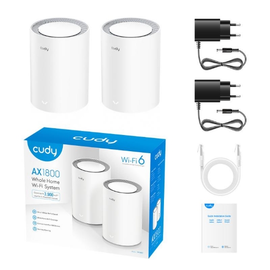 Imagine CUDY AX3000 Wi-Fi 6 Mesh 2.5G Solution 2-Pack, Dual-Band,  Chipset MT7981BA+MT7976CN+RTL8221B, 802.11ax/ac/a/b/g/n,  2402Mbps at 5GHz + 574Mbps at 2.4GHz,  2.5G WAN+GE LAN, 5 internal antennas,  MU-MIMO, DDNS, Zerotier/Wireguard/OpenVPN/IPSec/L2TP/PPTP VPN, DNS over Cloudflare/Google/Quad9, IPv6