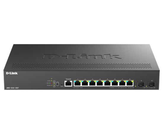 Imagine Switch D-Link DMS-1250-10SP , 8 porturi Gigabit, 2 porturi SFP+, Protocol 802.1D STP 802.1s MSTP 802.1w RSTP, rackabil
