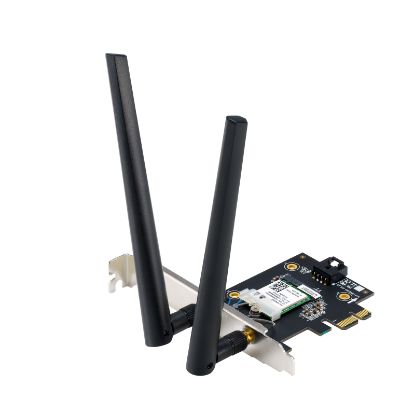 Imagine ASUS PCE-BE6500 Wifi  Bluetooth 5.4, WI-FI 7, 2.4GHz / 5GHz / 6GHz, greutate: 51.6G, 2 x Antene externe, PCI-Express x 1.
