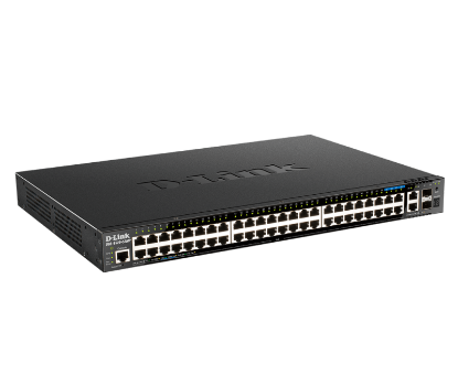 Imagine Switch D-Link DGS-1520-52MP, 48 porturi Gigabit, 2 porturi SFP+, Capacity 80Gbps, 16K MAC, 17" Rackmount, 1*fan