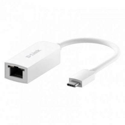 Imagine D-link USB-C to 2.5G Ethernet Adapter, DUB-E250; x1 RJ-45 2.5G Ethernet port & USB-C / Thunderbolt 3 Connector, x2 LED indicators for connection status.
