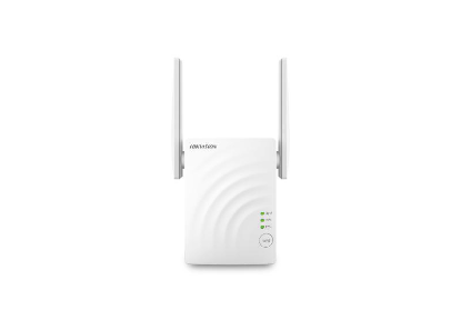 Imagine Wi-Fi Extender Hikvision DS-3WRE12C AC1200, 2 antene, dual- band, wireless standard: IEEE 802.11/a/n/ac wave 2 @5GHz, IEEE 802.11b/g/n @2.4GHz, interfata: 1*10/100Mbps RJ45, tensiune alimentare: 9VDC, 0.8A, dimensiuni: 80mm×58mm×48mm, greutate: 0.221kg.