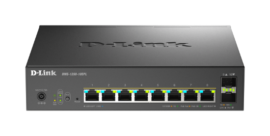 Imagine Switch D-Link DMS-1250-10SPL, 8 porturi Gigabit, 2 porturi SFP+, Protocol 802.3bt+802.3af/at, rackabil