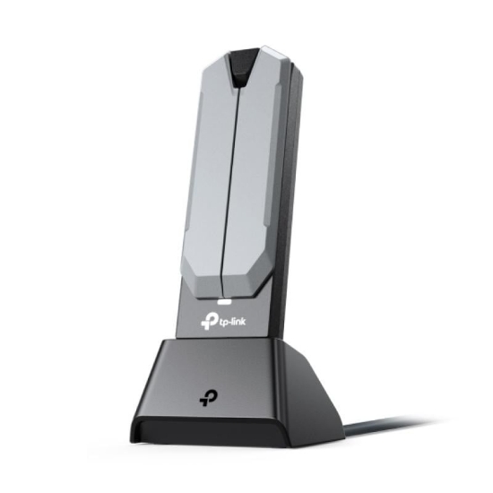 Imagine BE6500 High Gain Tri-Band Wi-Fi 7 USB Adapter SPEED: 2882 Mbps at 6 GHz + 2882 Mbps at 5 GHz + 688 Mbps at 2.4 GHz SPEC: 2× High Gain External Antennas, USB 3.0, Cradle with Extension Cable FEATURE: Wi-Fi 7, MU-MIMO, OFDMA, HE160, WPA3, MLO, 4K QAM