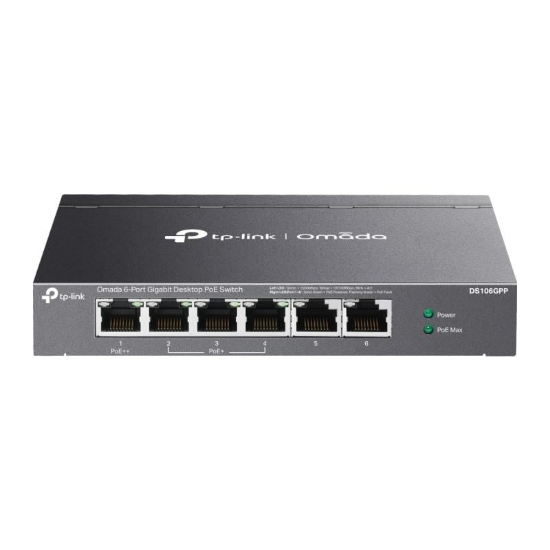 Imagine Omada 6-Port Gigabit Desktop Switch with 3-Port PoE+ and 1-Port PoE++ PORT: 1× Gigabit PoE++ Port, 3× Gigabit PoE+ Ports, 2x Gigabit Non-PoE Ports SPEC: 802.3af/at/bt type3, 64 W PoE Power,  Desktop Steel Case FEATURE: Extend Mode for 250m PoE Transmitting for Port1-2, PoE Auto Recovery for Port1-4
