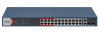 Imagine Switch 24 porturi Hikvision DS-3E1326P-EI(B), L2, Smart Managed, 24 × 10/100 Mbps PoE RJ45 ports si 2 × gigabit combos, Putere PoE 370W, Extend mode - pana la 300 metri, maxim 30W per port, Switching capacity 8.8 Gbps, Network topology management, alarm push, network health monitor, video control