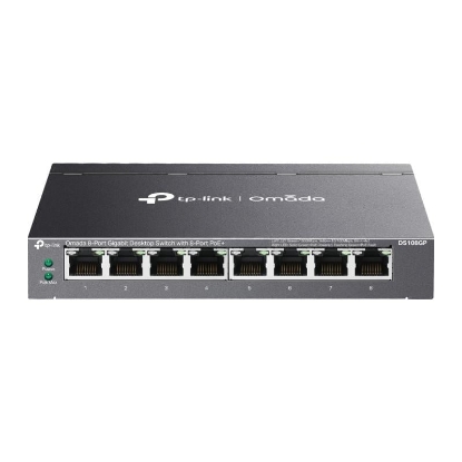 Imagine Switch TP Link Omada 8-Port Gigabit Unmanaged Desktop cu  8× 10/100/1000 Mbps RJ45 Ports, alimentare externa External Power Adapter(Output: 53.5VDC / 1.31A),  capacitate 16 Gbps