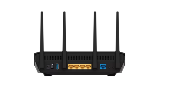 Imagine ASUS AX5400 Dual-band Wi-FI 6 Router RT-AX5400,Standarde wireless: IEEE 802.11a, IEEE 802.11b, IEEE 802.11g, WiFi 4 (802.11n), WiFi 5 (802.11ac), WiFi 6 (802.11ax), Procesor: 1.5 GHz tri-core, Memorie: 256 MB Flash, 512 MB RAM, 574+4804 Mbps, 4 x antene externe, Interfata: RJ45 for Gigabits BaseT
