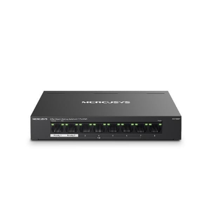 Imagine Switch Mercusys Desktop  8 porturi Gigabit, MS108GP, 7 porturi POE (1-7) , buget POE: 65 W, Standarde si protocoale: IEEE 802.3x Flow Control, Dimensiuni: 171*98*27 mm.