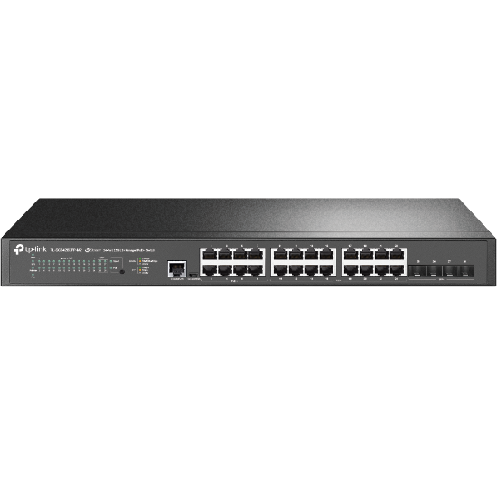 Imagine "JetStream™ 24-Port 2.5GBASE-T and 4-Port 10GE SFP+ L2+ Managed Switch with 16-Port PoE+ & 8-Port PoE++ PORT: 24× 2.5G RJ45 Ports (8× 2.5G PoE++ Ports & 16× 2.5G PoE+ Ports), 4× 10G SFP+ Slots, RJ45/Micro-USB Console Port SPEC: 802.3bt/at/af, 500 W PoE Power, 1U 19-inch Rack-mountable Steel Case