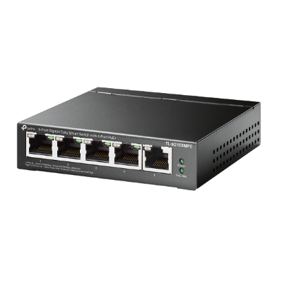 Imagine "5-Port Gigabit Easy Smart Switch with 4-Port PoE+ PORT: 4× Gigabit PoE+ Ports, 1× Gigabit Non-PoE Ports SPEC: 802.3af/at, 120 W PoE Power, Desktop Steel Case FEATURE: PoE Auto Recovery, MTU/Port/Tag-based VLAN, QoS, IGMP Snooping, Web/Utility Management, Plug and Play"