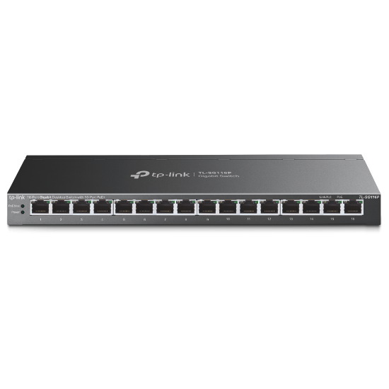 Imagine "16-Port Gigabit Desktop Switch with 16-Port PoE+ PORT: 16× Gigabit PoE+ Ports SPEC: 802.3at/af, 120 W PoE Power,  Desktop Steel Case FEATURE: Extend Mode for 250m PoE Transmitting, Priority Mode for Port1-4, Isolation Mode, PoE Auto Recovery, Plug and Play"