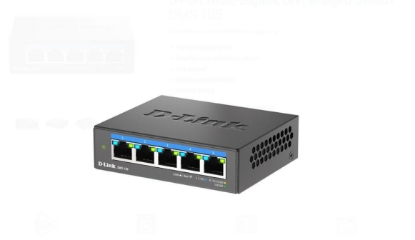 Imagine D-LINK DMS-105 UNMANAGED SWITCH 5 PORT, Interfata: 5 x 10/100Mbps/1G/2.5G, Auto MDI/MDIX, CAPACITATE SWITCH: 25gBPS, Packet Forwarding Rate:18.6 Mpps, Dimensiuni 100.5 x 82 x28mm, Greutate: 238.6 g.