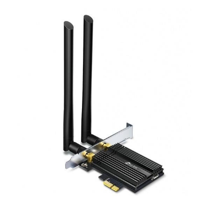 Imagine Adaptor wireless TP-Link, ARCHER TX50E, AX3000, Wi-Fi 6 Bluetooth 5.0 PCIe, 2X High-Gain Dual Band Antennas, Wireless Standard: IEEE 802.11ax/ac/n/a 5 GHz, IEEE 802.11ax/n/g/b 2.4 GHz, 5 GHz : 27dBm(FCC), 2.4 GHz : 26dBm(FCC).