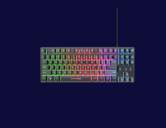 Imagine Kit Trust Wireless GXT 798 2-in-1, tastatura mecanica, interfata USB, material ABS, mouse optic, rezolutie maxima 6400 DPI, 6 butoane, negru
