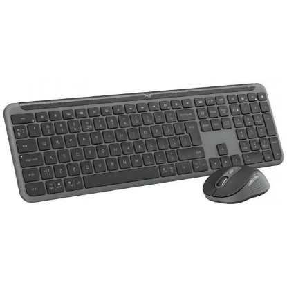 Imagine Kit wireless Logitech MK950 Signature Slim Combo, rezolutie mouse 4000 dpi, baterii mouse 1x AA (inclusa), tastatura wireless 2.4 GHz, baterii 2 x AA (incluse), gri